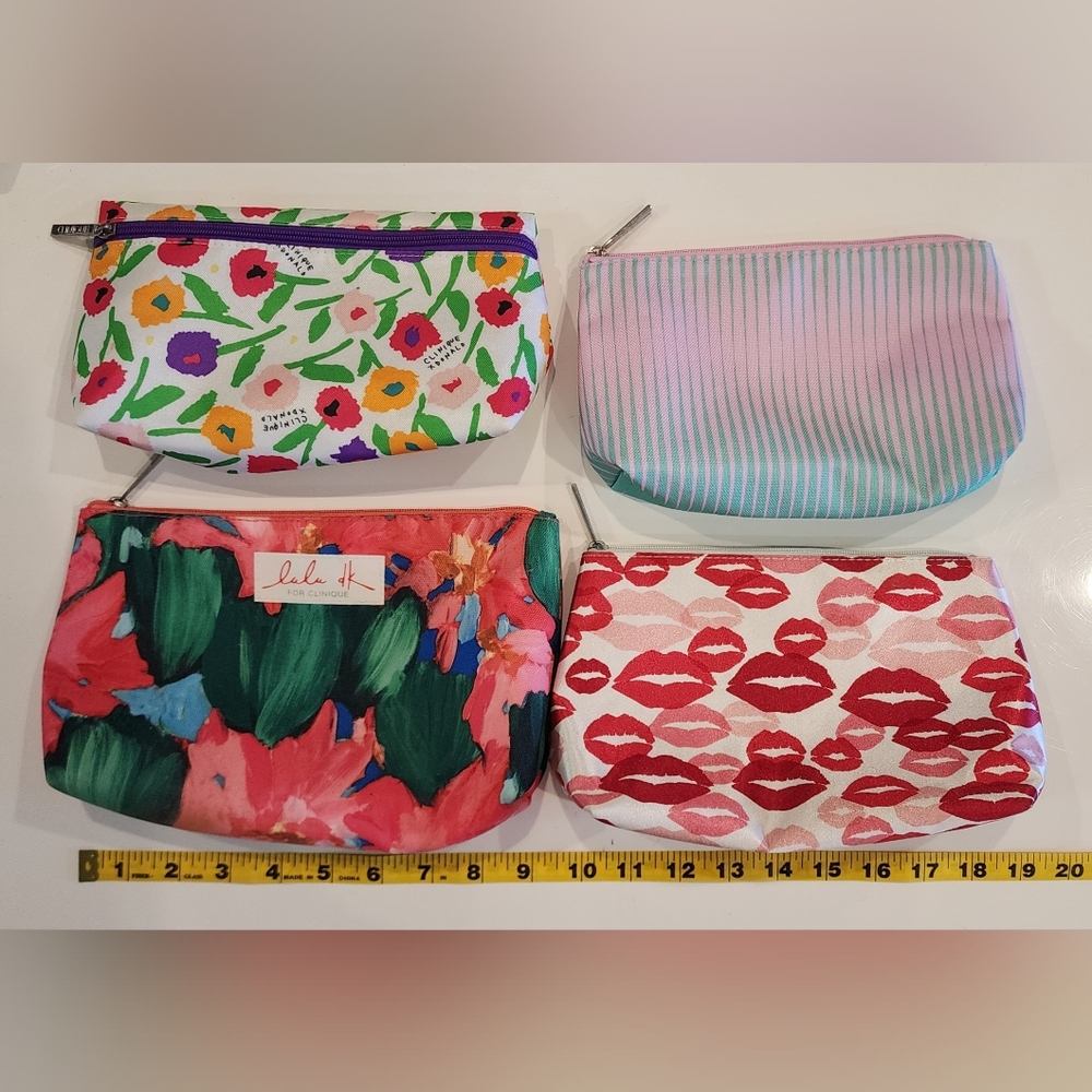 Clinique Makeup Bags | Lot Of Four | Zippered | Used | Cosmetic Pouch | Travel